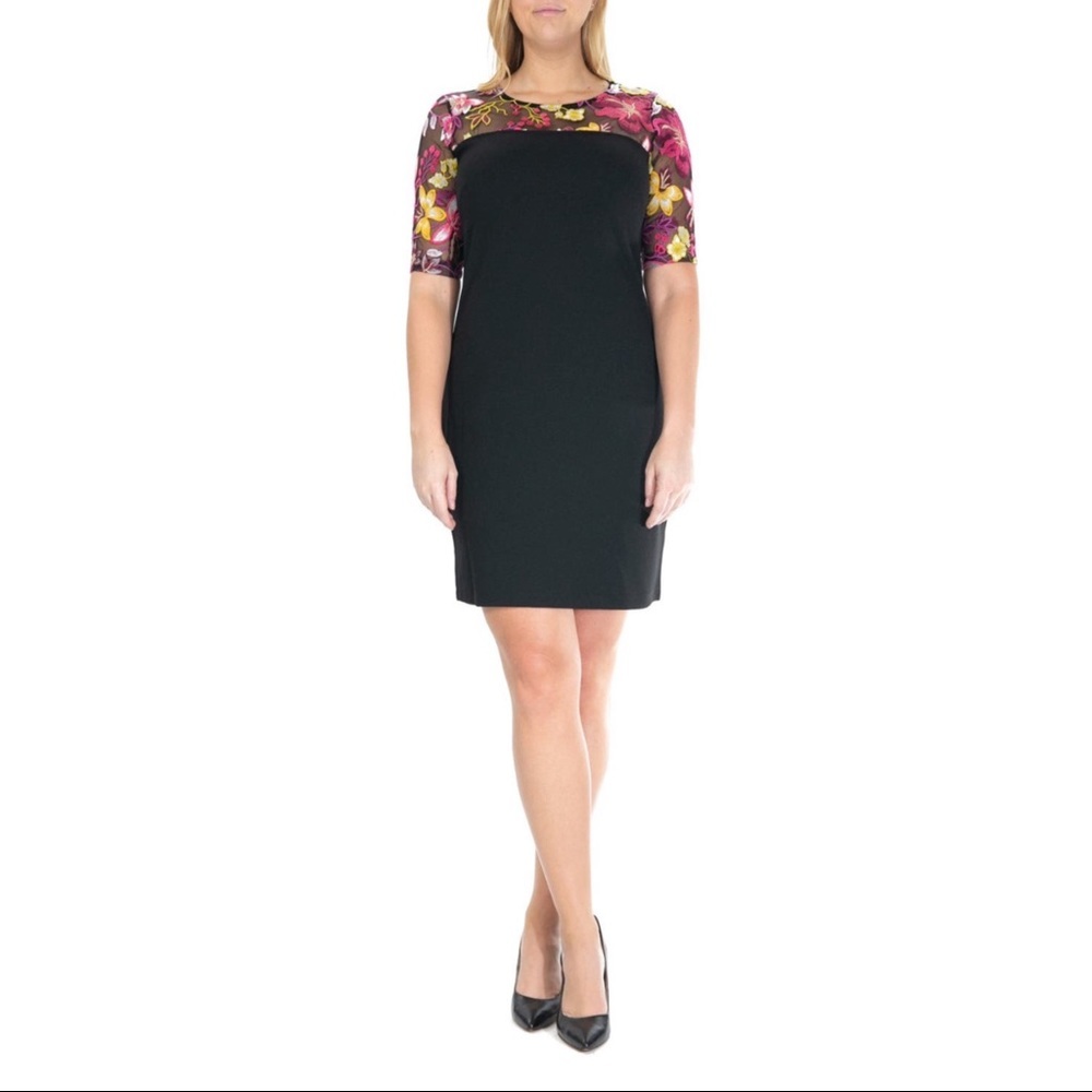 Nina Leonard Floral Lace Embroidered Sheath Dress